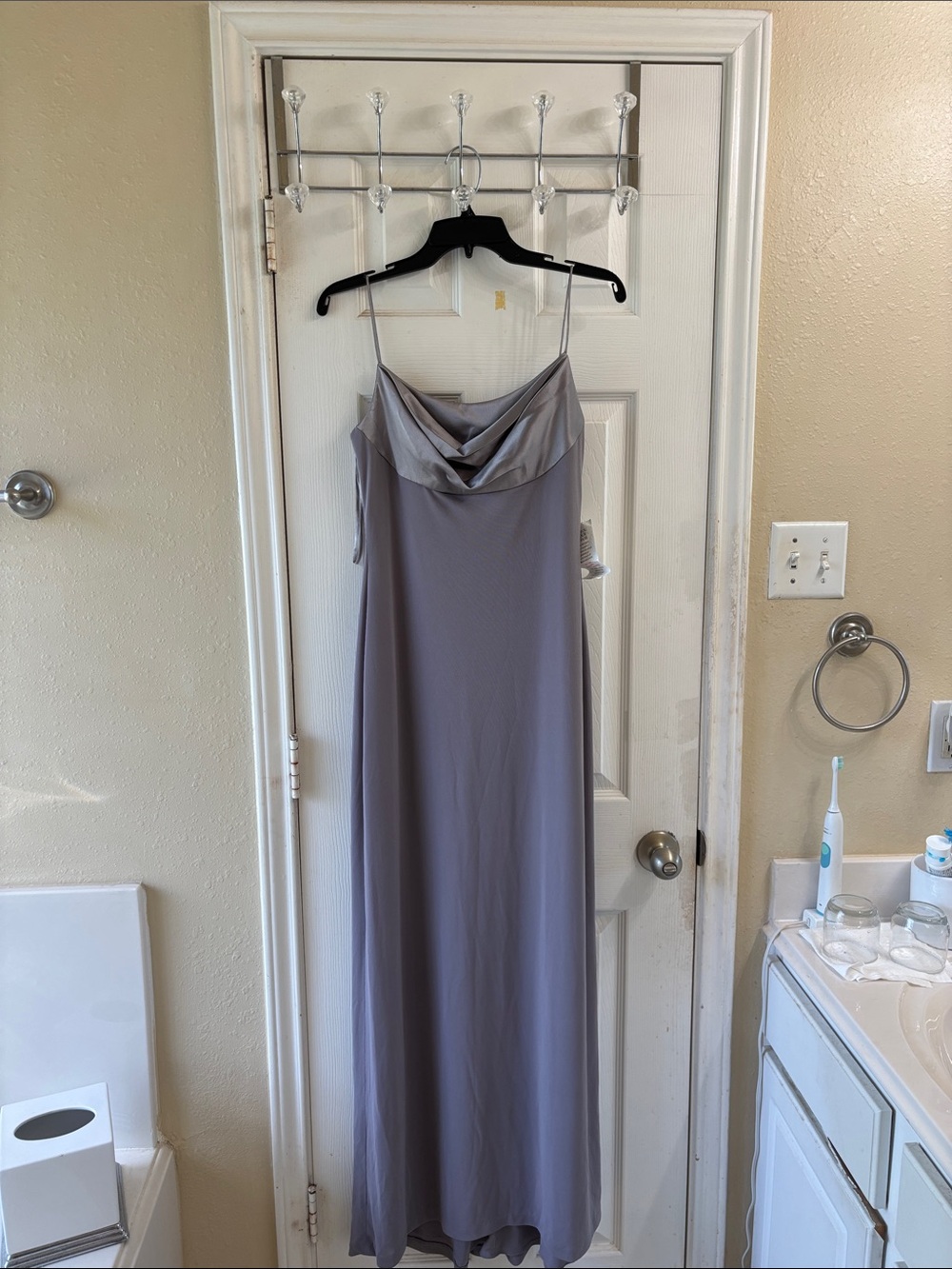 Phoebe Lavender/gray Maxi Dress - Elegant Evening Gown with spaghetti strap. NWT